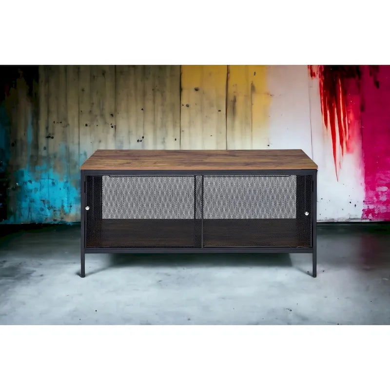 Mesa de centro rectangular de roble antiguo y negra, estilo industrial
