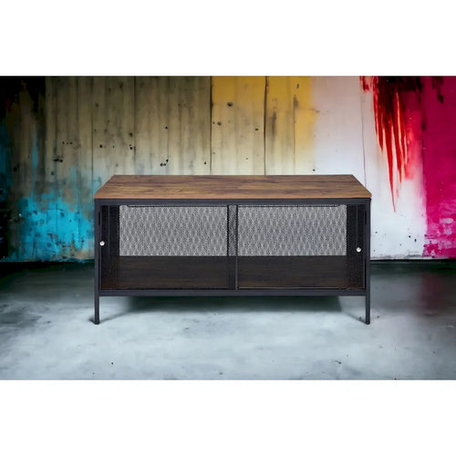 Mesa de centro rectangular de roble antiguo y negra, estilo industrial