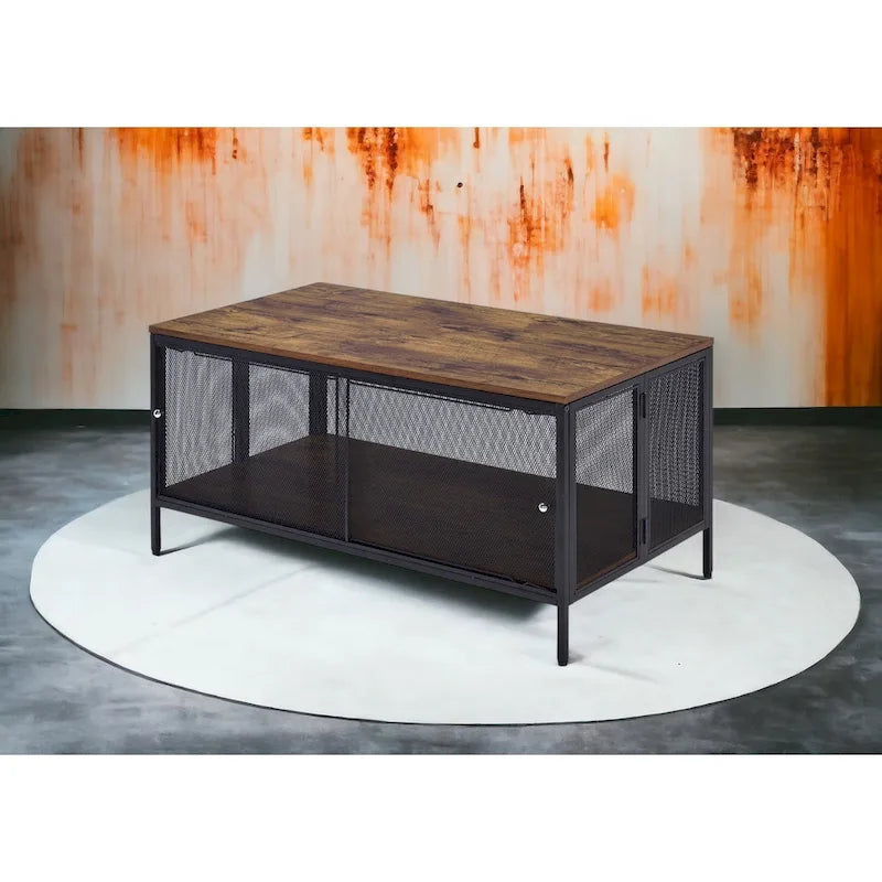 Mesa de centro rectangular de roble antiguo y negra, estilo industrial