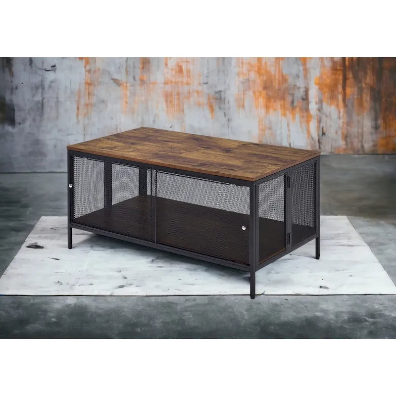 Mesa de centro rectangular de roble antiguo y negra, estilo industrial