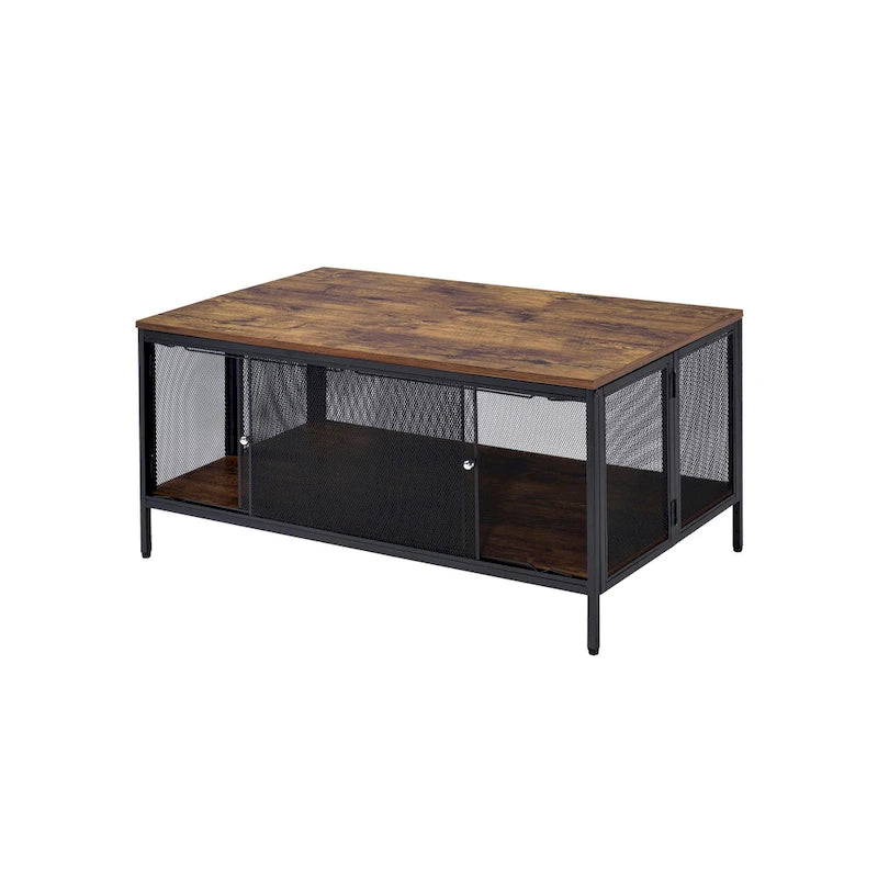 Mesa de centro rectangular de roble antiguo y negra, estilo industrial