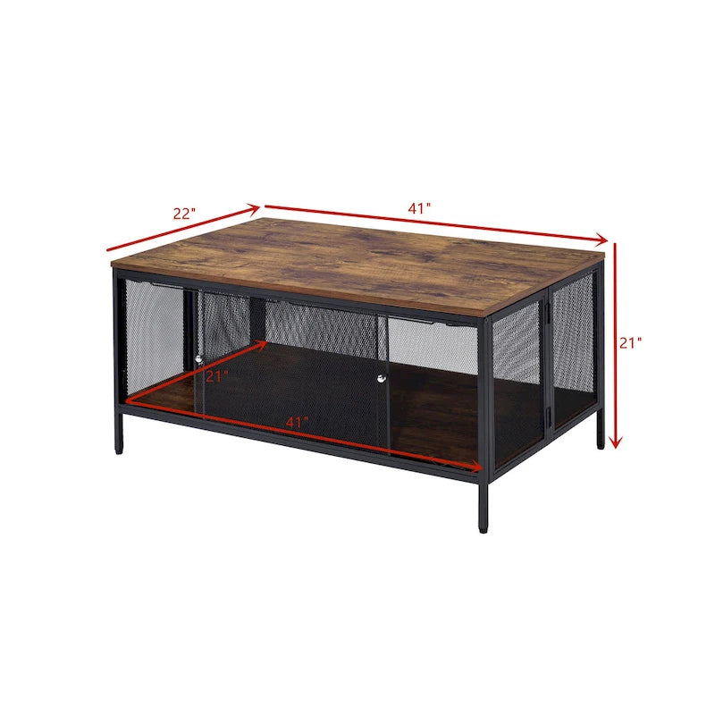 Mesa de centro rectangular de roble antiguo y negra, estilo industrial