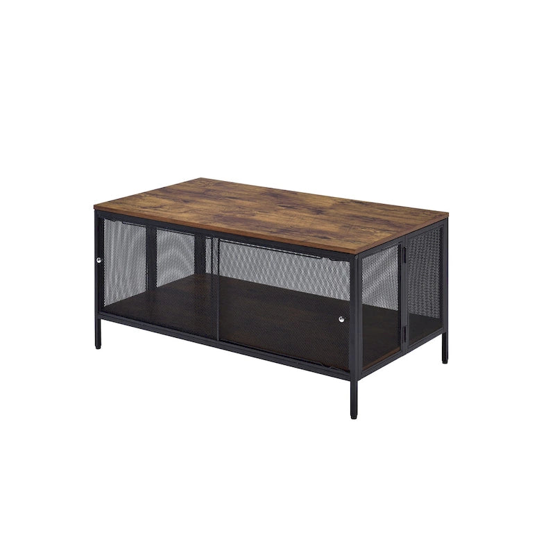 Mesa de centro rectangular de roble antiguo y negra, estilo industrial