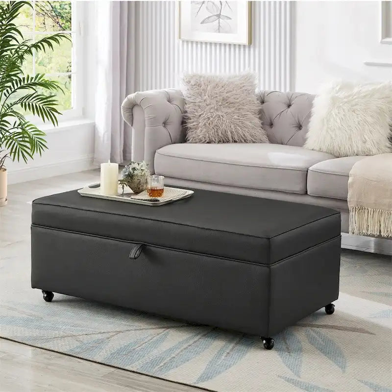 Banco otomano de almacenamiento con ruedas — Avena/Marfil/Gris/Gris oscuro/Negro, capacidad para 1 o 2 personas