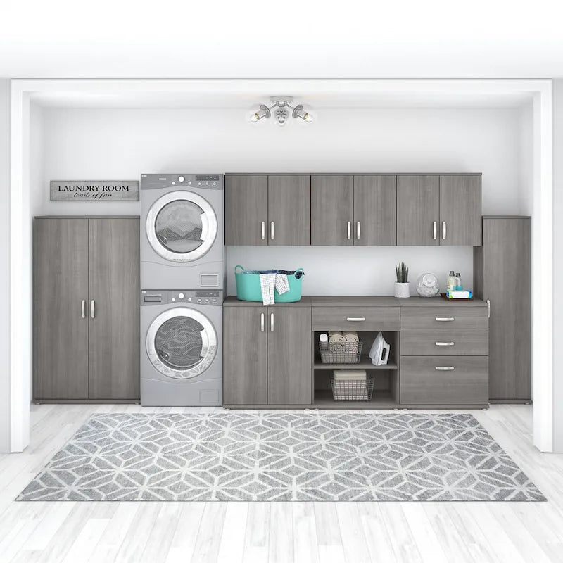 Armario de Almacenamiento Alto Estrecho con Puerta y Estantes Gris Platino / Gris Tormenta / Blanco – Unidad Individual