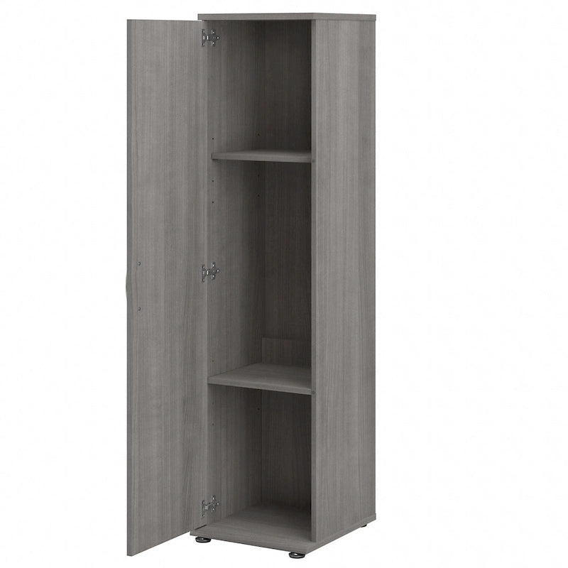 Armario de Almacenamiento Alto Estrecho con Puerta y Estantes Gris Platino / Gris Tormenta / Blanco – Unidad Individual