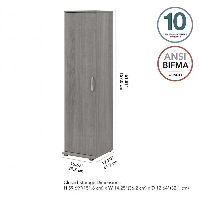 Armario de Almacenamiento Alto Estrecho con Puerta y Estantes Gris Platino / Gris Tormenta / Blanco – Unidad Individual