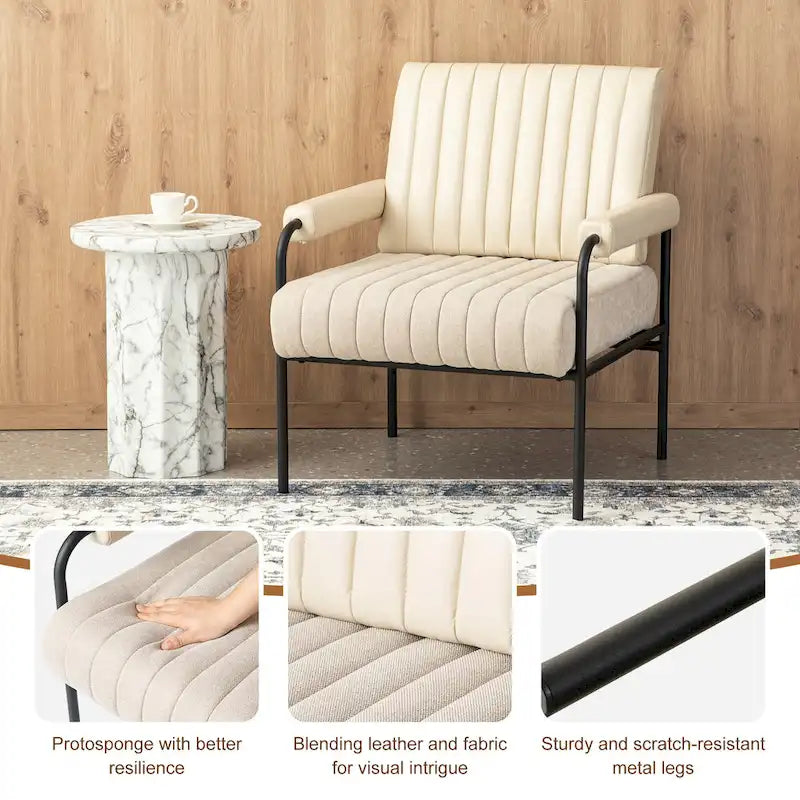 Sillón decorativo de cuero sintético y tela blanquecinos con apoyabrazos acolchados, juego de 2 unidades