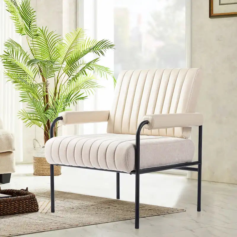 Sillón decorativo de cuero sintético y tela blanquecinos con apoyabrazos acolchados, juego de 2 unidades