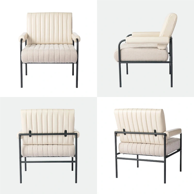 Sillón decorativo de cuero sintético y tela blanquecinos con apoyabrazos acolchados, juego de 2 unidades