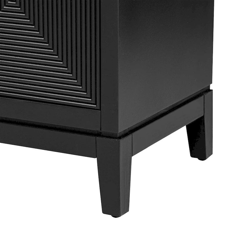 Aparador de almacenamiento negro de 4 puertas con diseño de líneas verticales