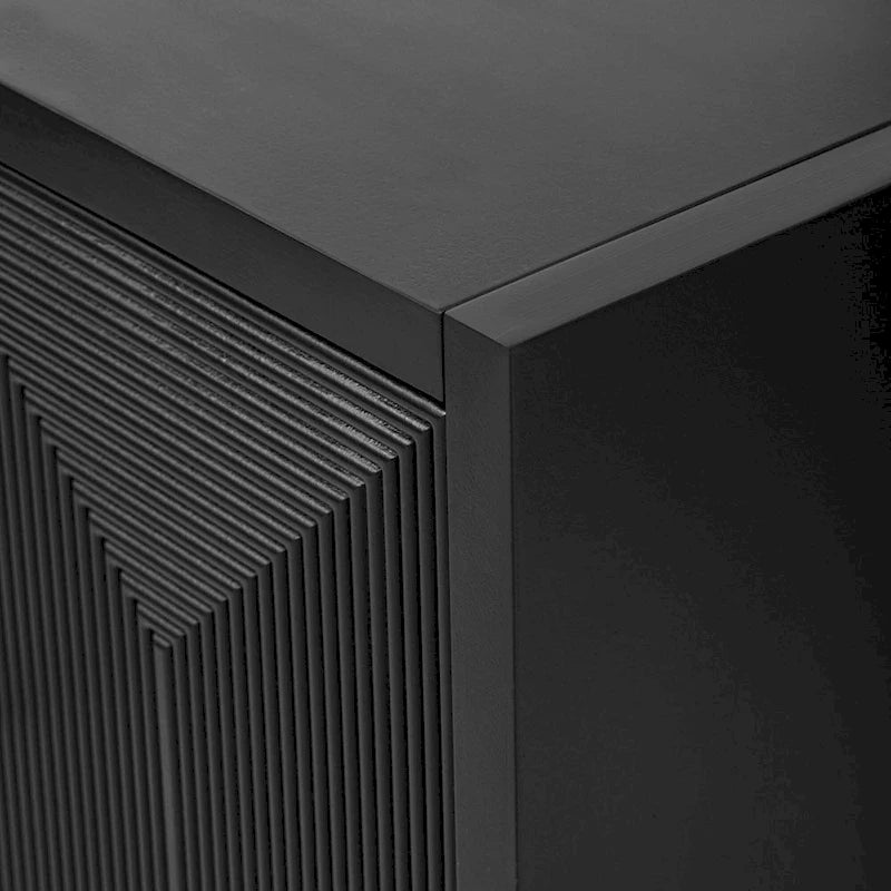 Aparador de almacenamiento negro de 4 puertas con diseño de líneas verticales
