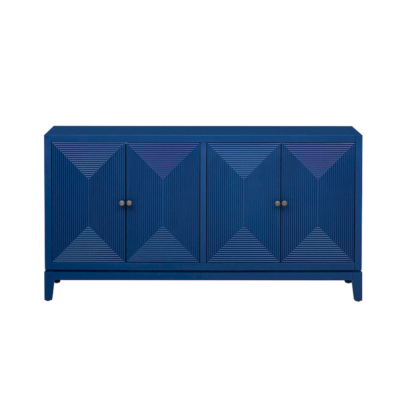 Aparador de almacenamiento negro de 4 puertas con diseño de líneas verticales
