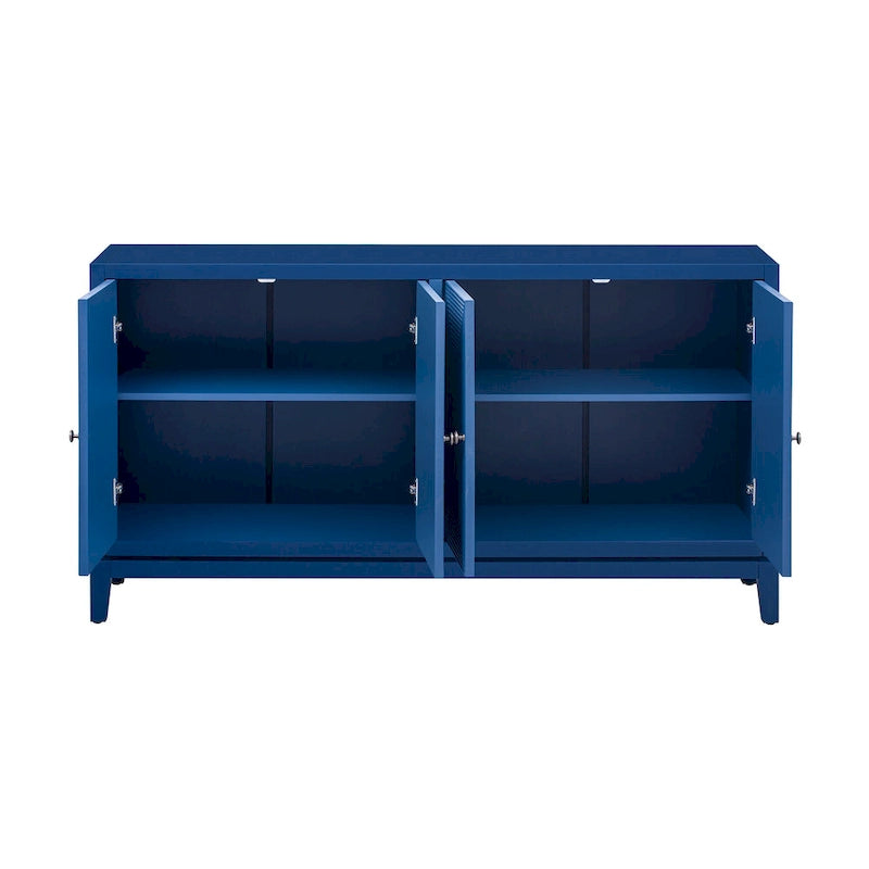Aparador de almacenamiento negro de 4 puertas con diseño de líneas verticales