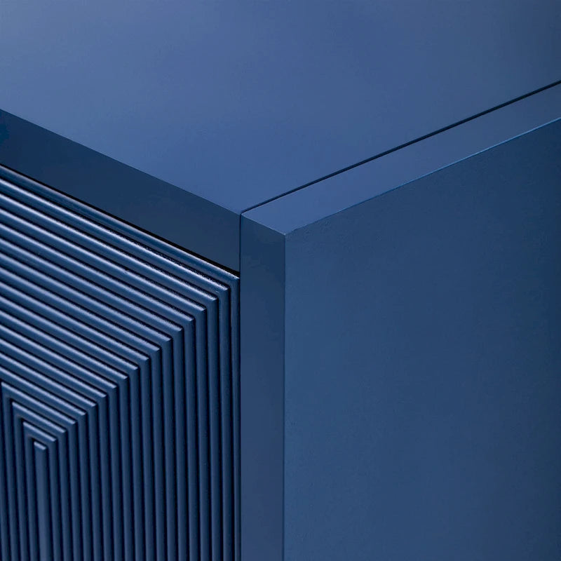 Aparador de almacenamiento negro de 4 puertas con diseño de líneas verticales