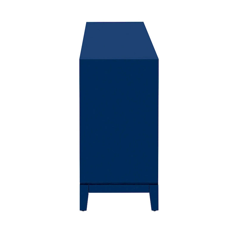 Aparador de almacenamiento negro de 4 puertas con diseño de líneas verticales