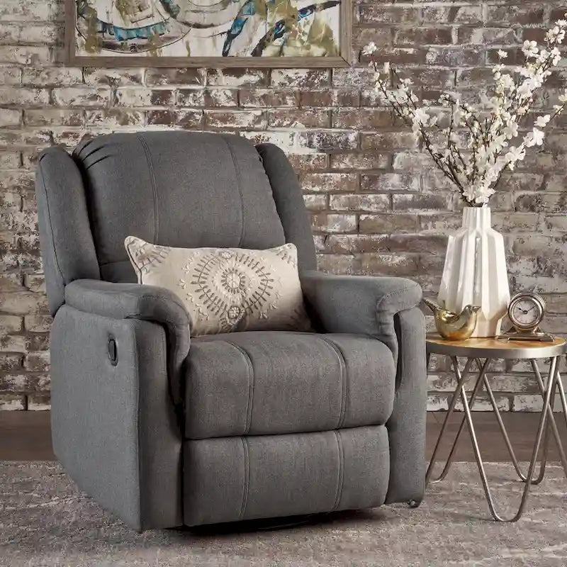 Sillón reclinable deslizante de tela color carbón con giro, un solo asiento, reclinación manual
