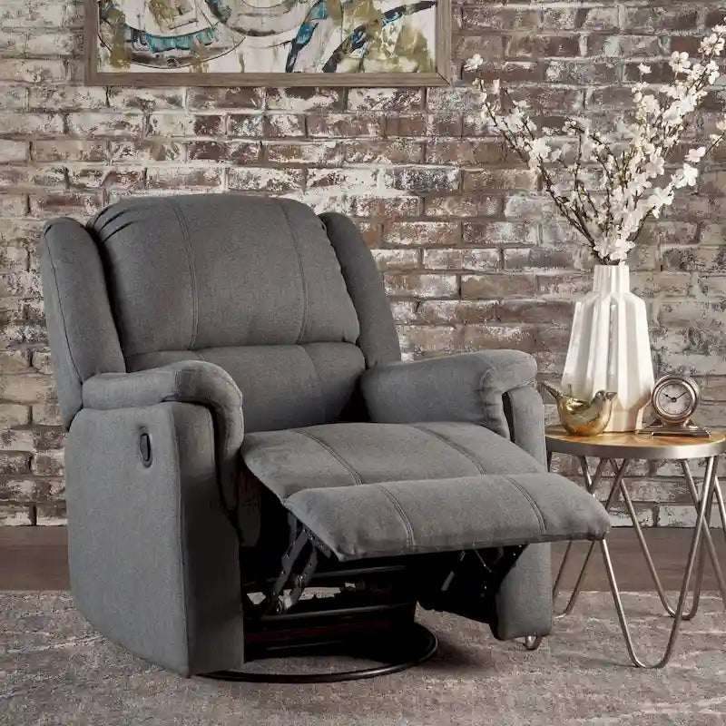 Sillón reclinable deslizante de tela color carbón con giro, un solo asiento, reclinación manual