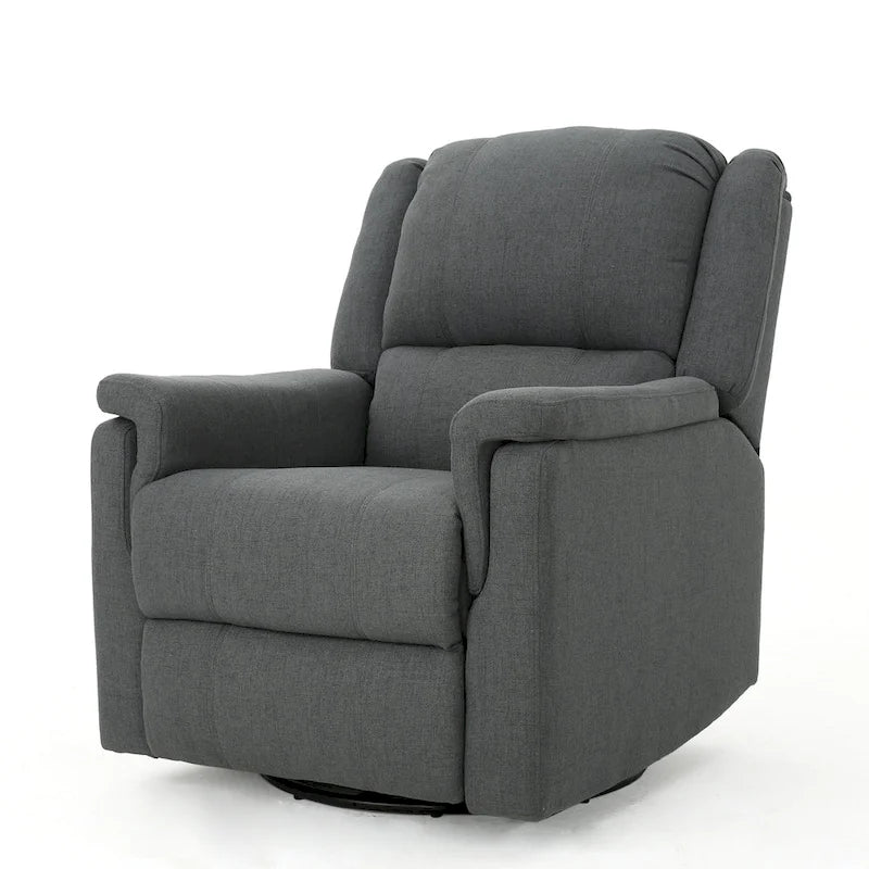 Sillón reclinable deslizante de tela color carbón con giro, un solo asiento, reclinación manual