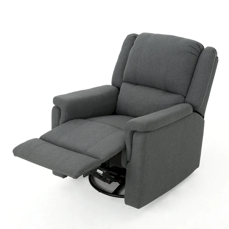 Sillón reclinable deslizante de tela color carbón con giro, un solo asiento, reclinación manual