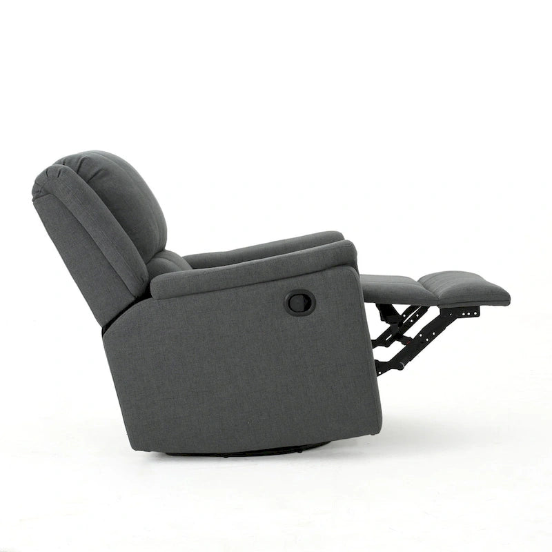 Sillón reclinable deslizante de tela color carbón con giro, un solo asiento, reclinación manual