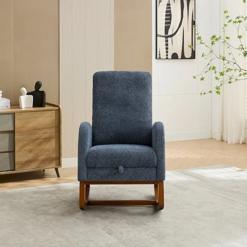 Sillón mecedora tapizado Boucle – Carbón / Azul marino / Gris claro / Marfil / Caramelo, asiento individual