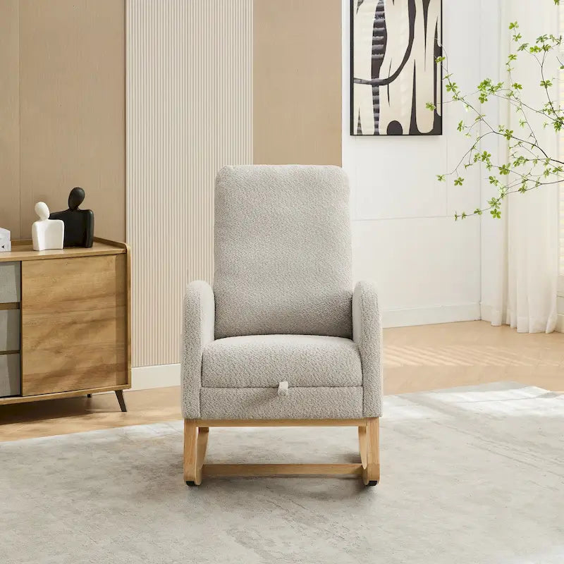 Sillón mecedora tapizado Boucle – Carbón / Azul marino / Gris claro / Marfil / Caramelo, asiento individual