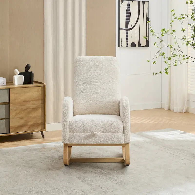 Sillón mecedora tapizado Boucle – Carbón / Azul marino / Gris claro / Marfil / Caramelo, asiento individual