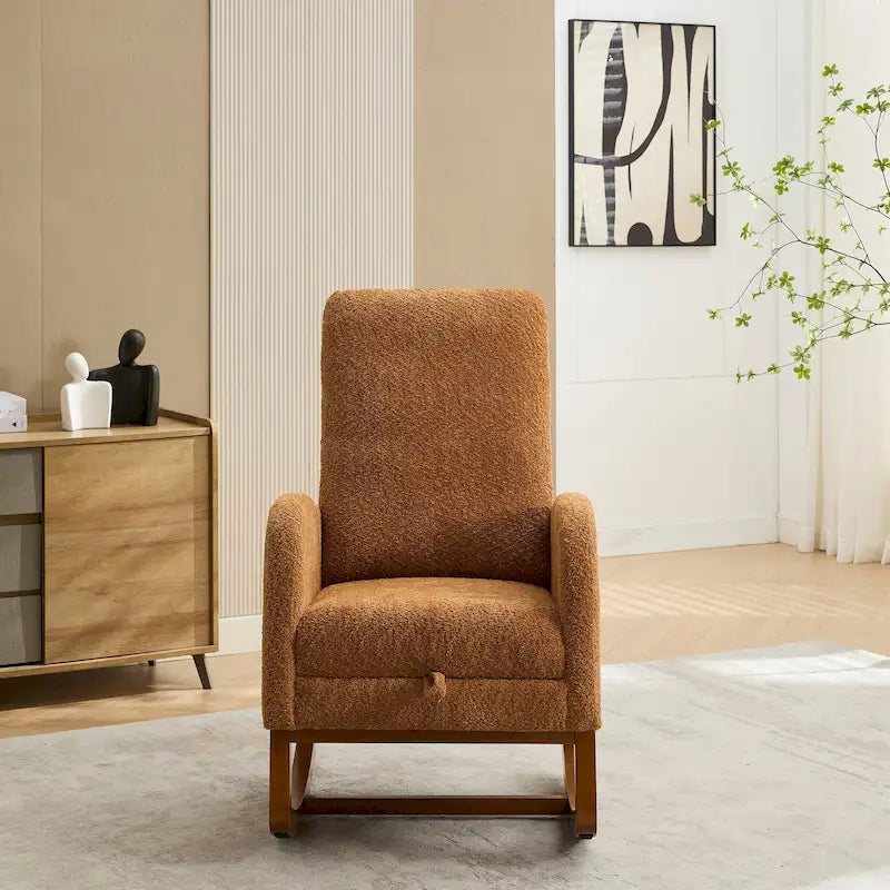 Sillón mecedora tapizado Boucle – Carbón / Azul marino / Gris claro / Marfil / Caramelo, asiento individual