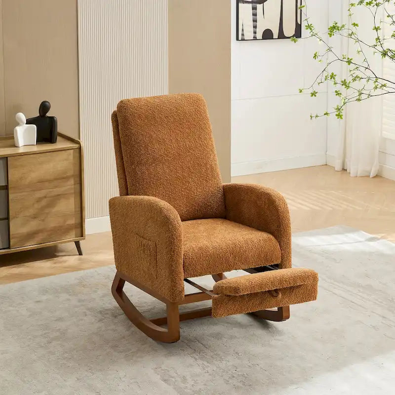 Sillón mecedora tapizado Boucle – Carbón / Azul marino / Gris claro / Marfil / Caramelo, asiento individual