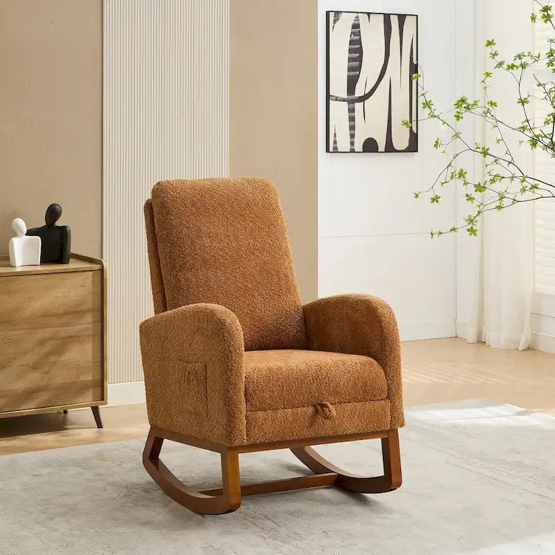 Sillón mecedora tapizado Boucle – Carbón / Azul marino / Gris claro / Marfil / Caramelo, asiento individual