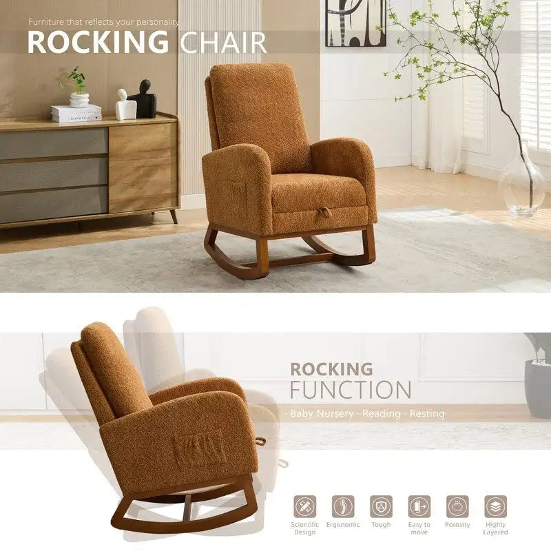 Sillón mecedora tapizado Boucle – Carbón / Azul marino / Gris claro / Marfil / Caramelo, asiento individual