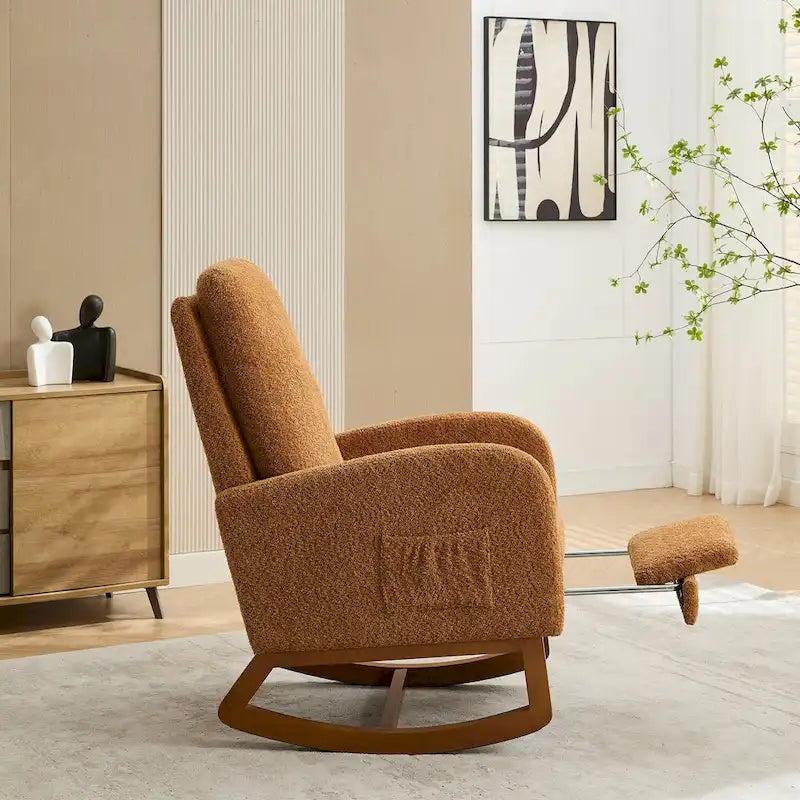 Sillón mecedora tapizado Boucle – Carbón / Azul marino / Gris claro / Marfil / Caramelo, asiento individual