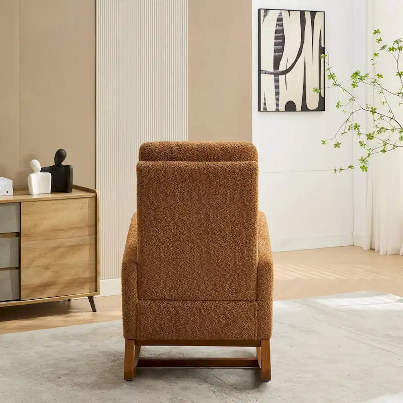 Sillón mecedora tapizado Boucle – Carbón / Azul marino / Gris claro / Marfil / Caramelo, asiento individual