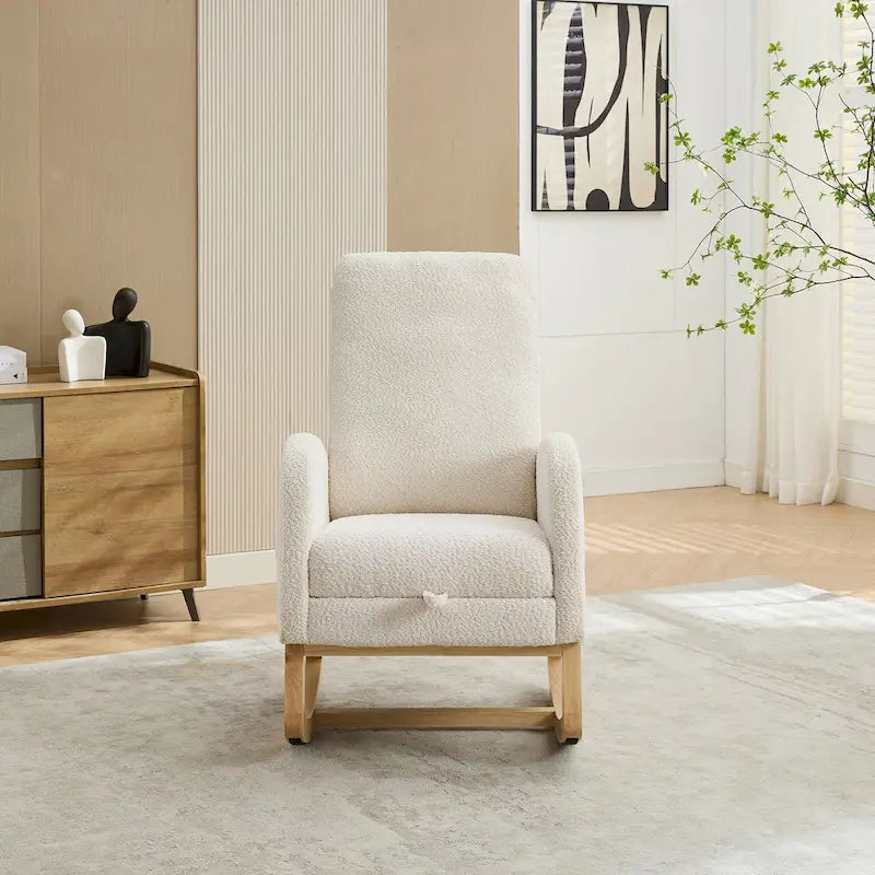 Sillón mecedora tapizado Boucle – Carbón / Azul marino / Gris claro / Marfil / Caramelo, asiento individual