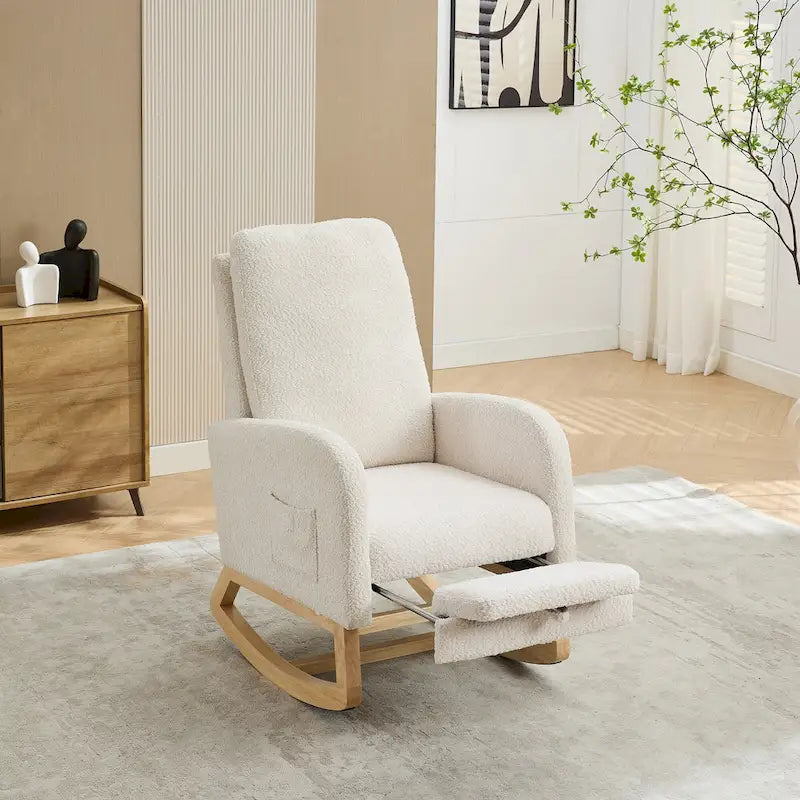 Sillón mecedora tapizado Boucle – Carbón / Azul marino / Gris claro / Marfil / Caramelo, asiento individual