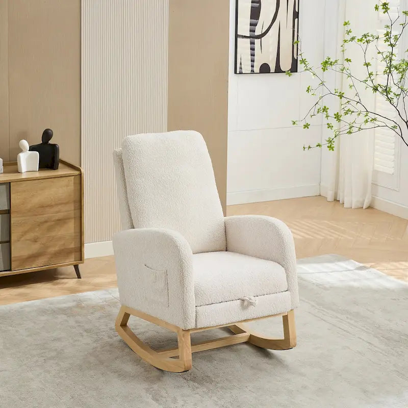 Sillón mecedora tapizado Boucle – Carbón / Azul marino / Gris claro / Marfil / Caramelo, asiento individual