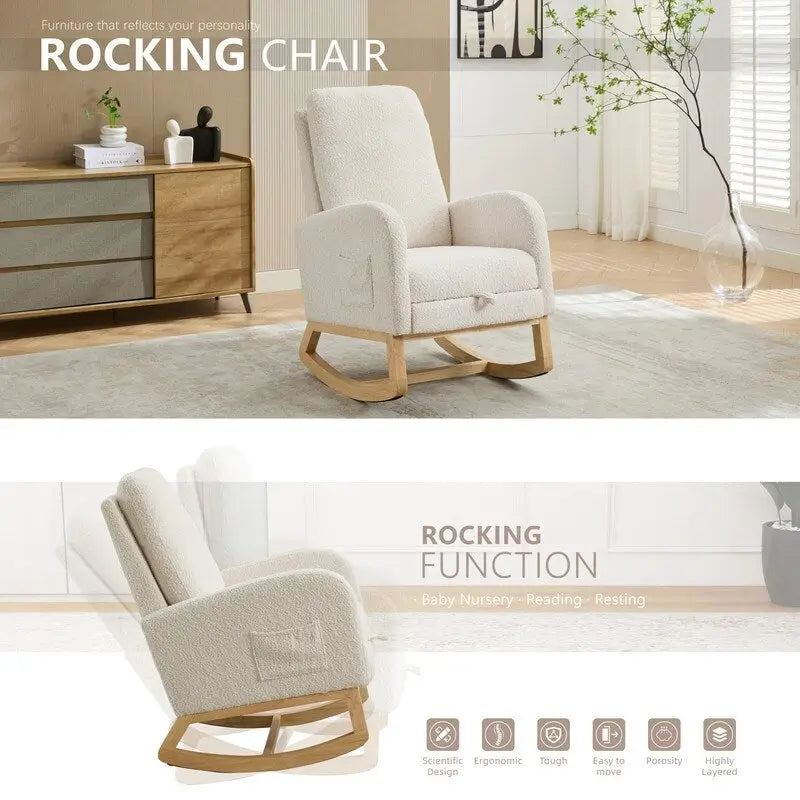 Sillón mecedora tapizado Boucle – Carbón / Azul marino / Gris claro / Marfil / Caramelo, asiento individual