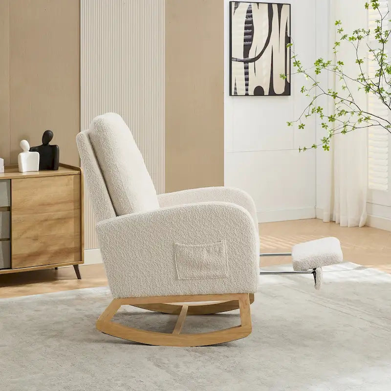 Sillón mecedora tapizado Boucle – Carbón / Azul marino / Gris claro / Marfil / Caramelo, asiento individual