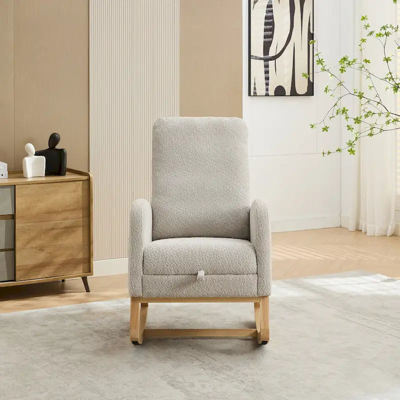 Sillón mecedora tapizado Boucle – Carbón / Azul marino / Gris claro / Marfil / Caramelo, asiento individual