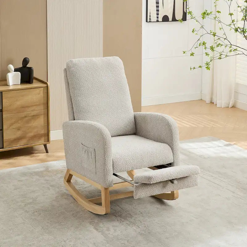 Sillón mecedora tapizado Boucle – Carbón / Azul marino / Gris claro / Marfil / Caramelo, asiento individual
