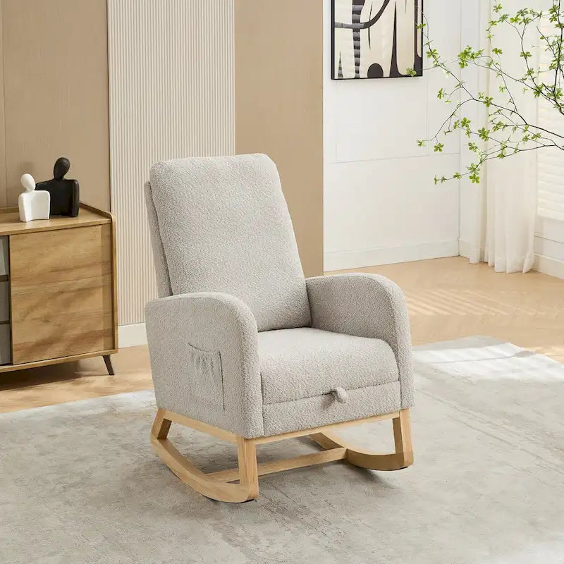 Sillón mecedora tapizado Boucle – Carbón / Azul marino / Gris claro / Marfil / Caramelo, asiento individual