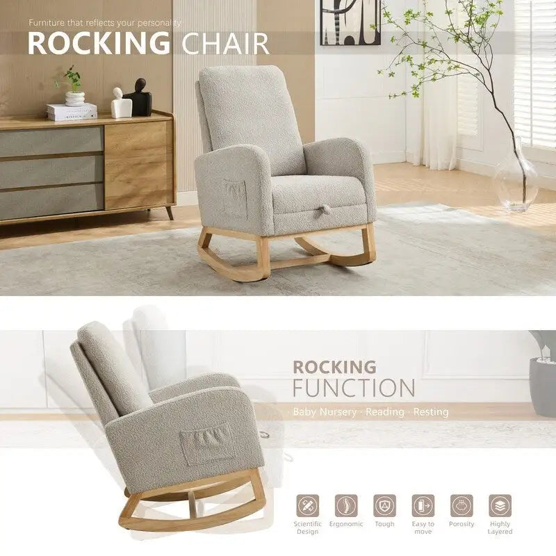 Sillón mecedora tapizado Boucle – Carbón / Azul marino / Gris claro / Marfil / Caramelo, asiento individual