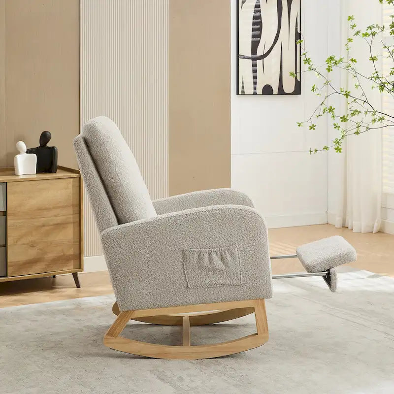 Sillón mecedora tapizado Boucle – Carbón / Azul marino / Gris claro / Marfil / Caramelo, asiento individual