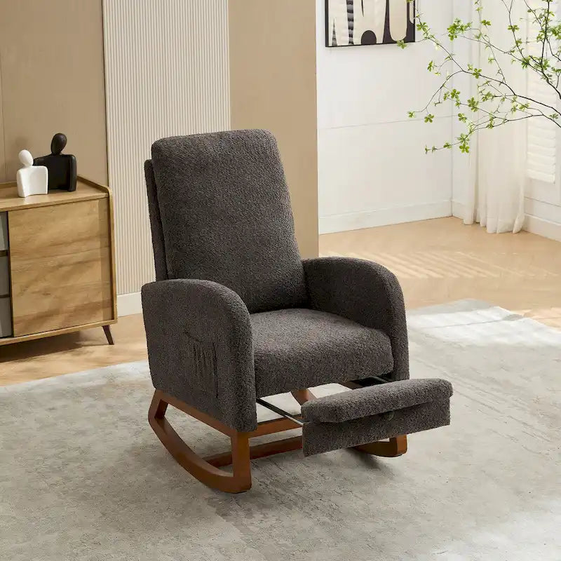 Sillón mecedora tapizado Boucle – Carbón / Azul marino / Gris claro / Marfil / Caramelo, asiento individual