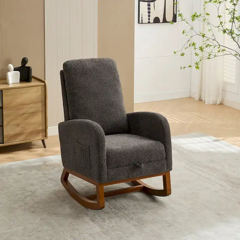 Sillón mecedora tapizado Boucle – Carbón / Azul marino / Gris claro / Marfil / Caramelo, asiento individual