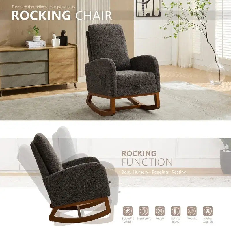 Sillón mecedora tapizado Boucle – Carbón / Azul marino / Gris claro / Marfil / Caramelo, asiento individual