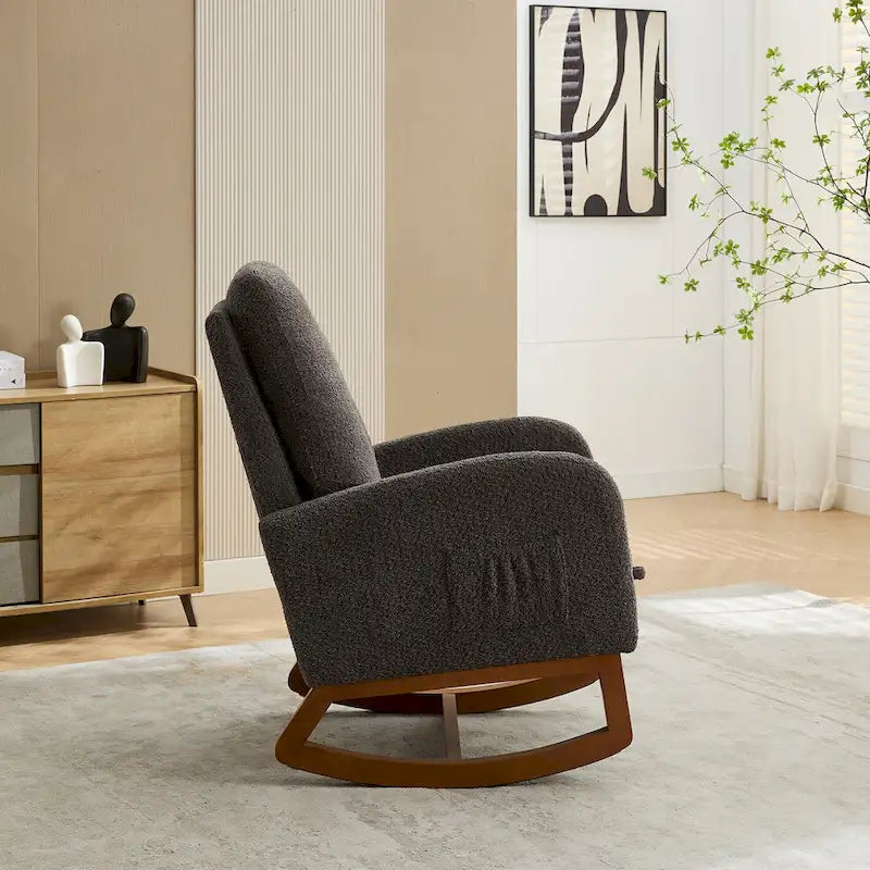 Sillón mecedora tapizado Boucle – Carbón / Azul marino / Gris claro / Marfil / Caramelo, asiento individual
