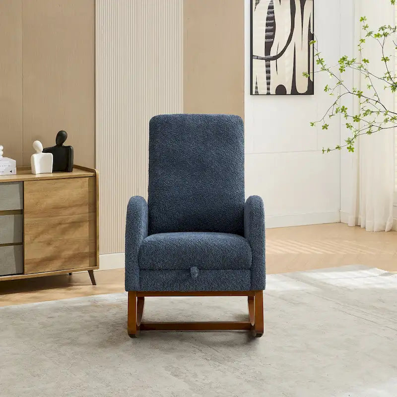 Sillón mecedora tapizado Boucle – Carbón / Azul marino / Gris claro / Marfil / Caramelo, asiento individual