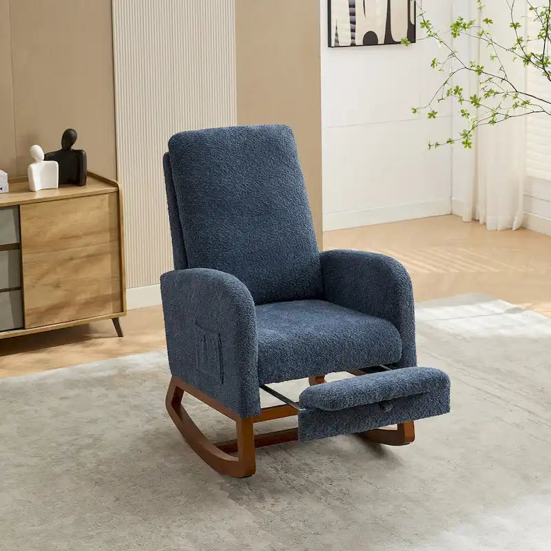 Sillón mecedora tapizado Boucle – Carbón / Azul marino / Gris claro / Marfil / Caramelo, asiento individual